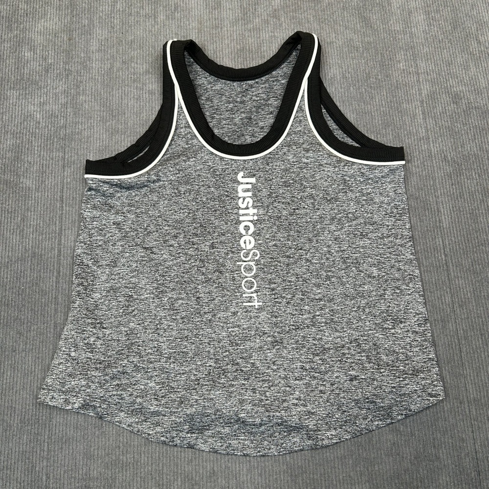 Justice Sport Tank Top Grey Heathered Contrast Trim Activewear Girls Y2k